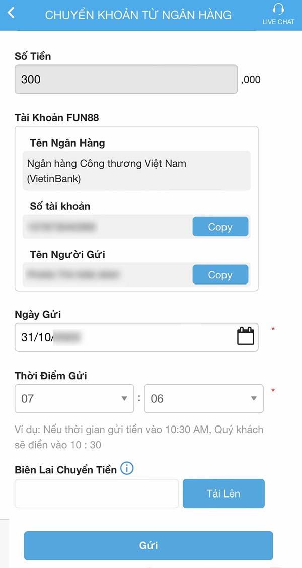 Cách Gửi tiền vào Fun88 bằng internet banking